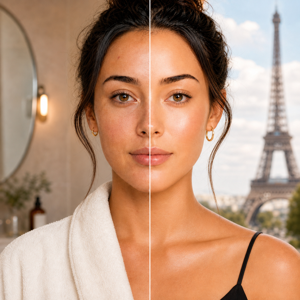 GlowKit Scan-Nachweis mit Vorher-Nachher-Hautfortschritt